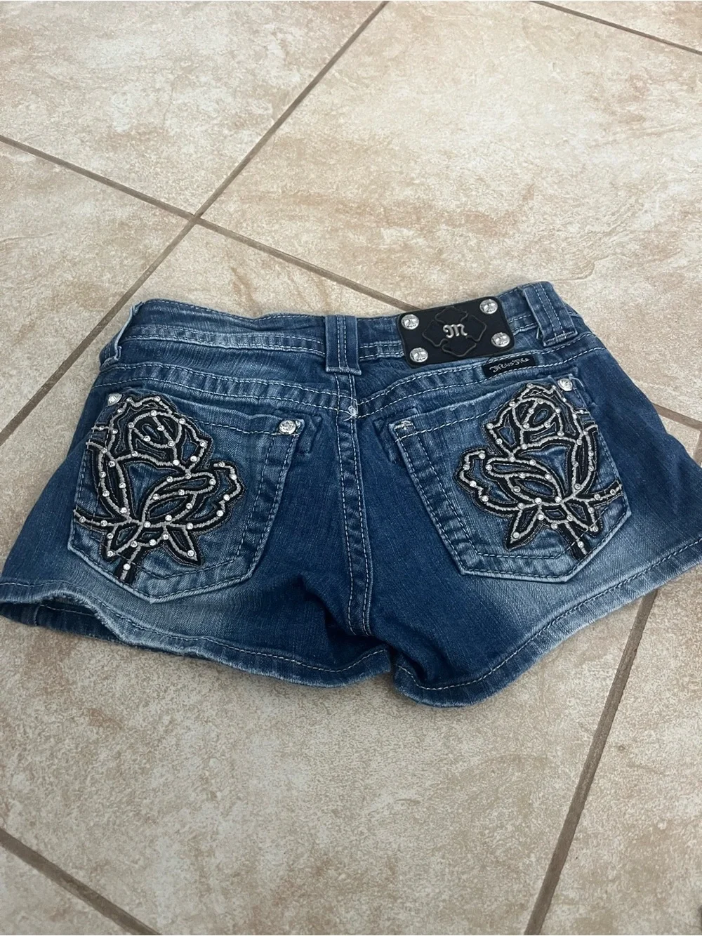 Miss Me Medium Blue Distressed Denim Short Shorts